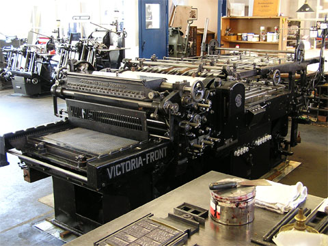 Maszyna drukarska "Gudrun" (Rys.: Muzeum Sztuki Drukarskiej Lipsk)
